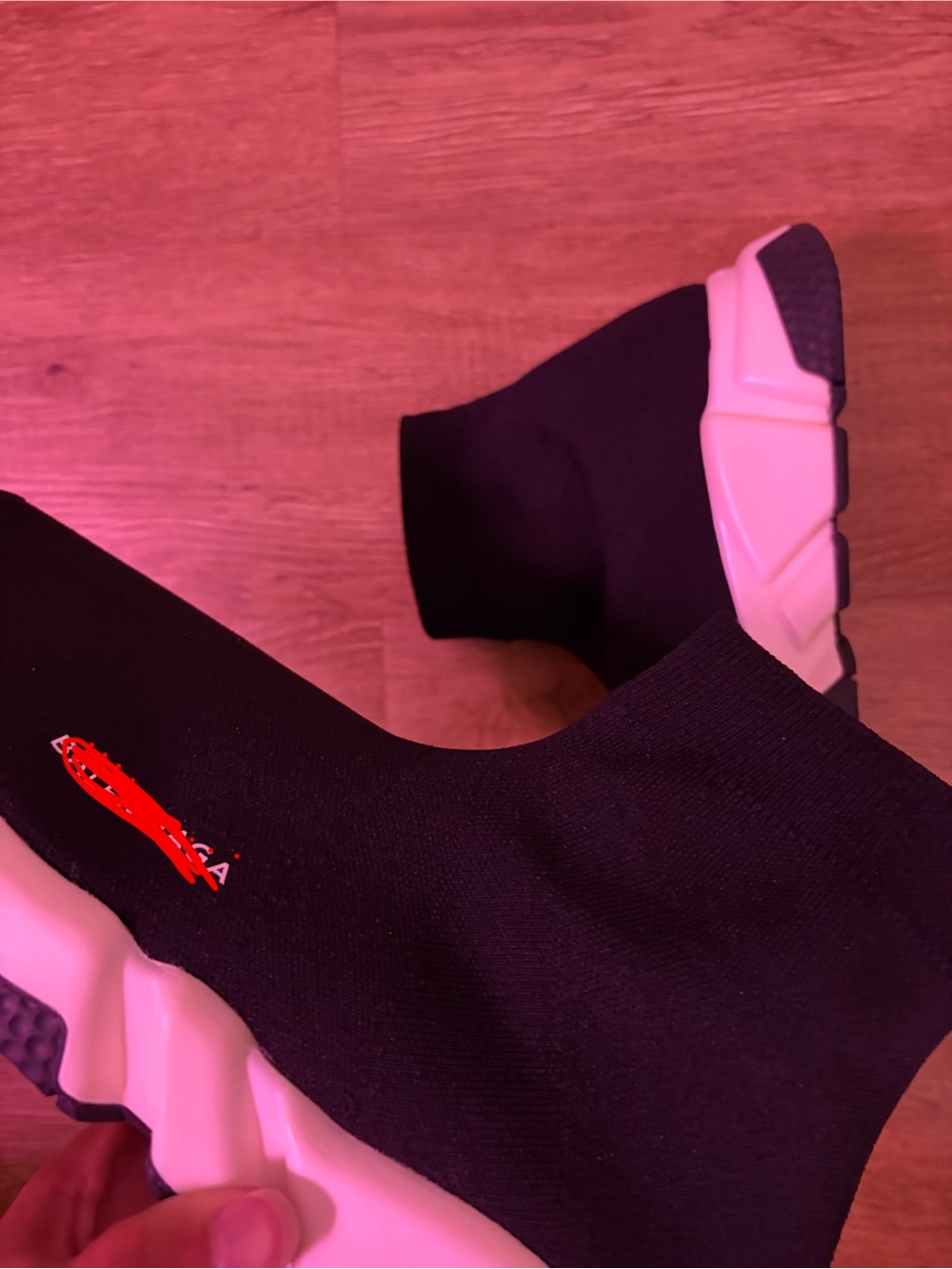 Black Sock Runner Sneakers with White Soles and Red Logo